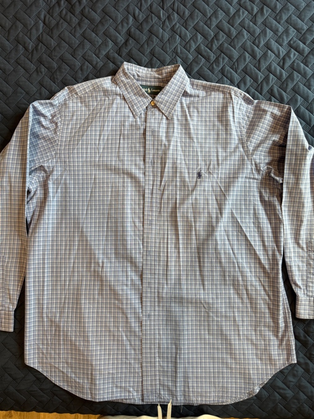 Ralph Lauren Men's Light Blue and Gray Plaid Button-Down Shirt